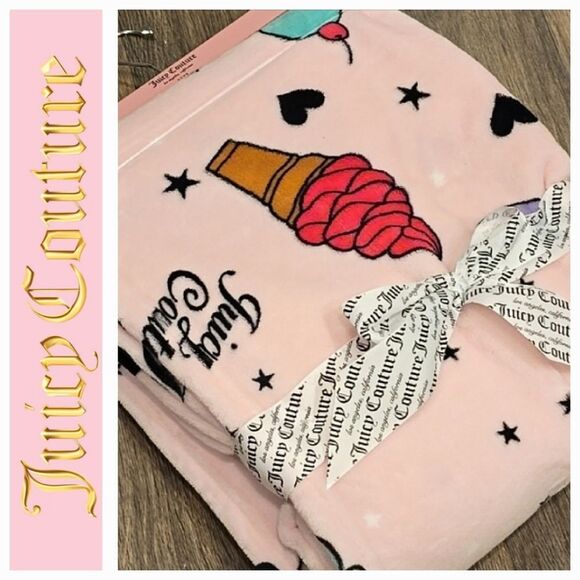 Juicy Couture Home Signature Logo    Hearts & Ice Cream Cones Throw Blanket - Picture 2 of 7